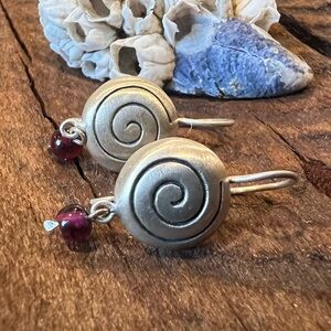 Native American Sterling Spiral Earrings Hooks Hopi Navajo Zuni Swirl Amethyst